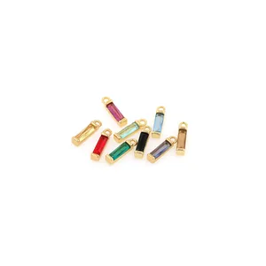 18K gold-plated rectangular gemstone pendants with micro-pave zircons for DIY jewelry