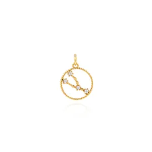 Macro view of 18K gold plated Taurus zodiac pendant with shimmering zircon inlays