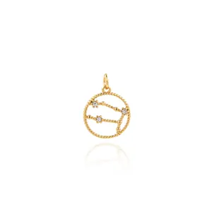 Detail of 18K gold-plated zodiac pendant with micro-set zircons for DIY jewelry making