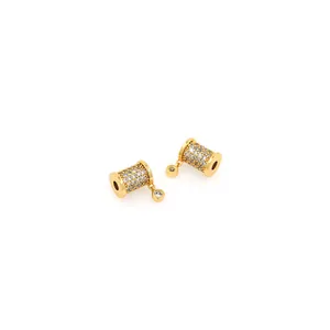 Charm a cilindro placcato oro 18K con micro-pave di zirconi e pendente rotondo per DIY
