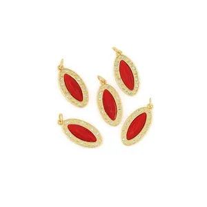 Group of 18K gold plated oval pendants with red marquise stone and zircon accents