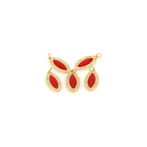 Five 18K gold-plated rugby eye pendants with red enamel and zircon micro-inlays