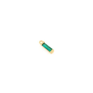 Detail view of 18K gold plated baguette cut emerald green zircon rectangle pendant charm
