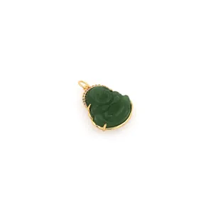 Colgante de Buda sonriente chapado en oro 18K con piedra esmeralda verde y circón