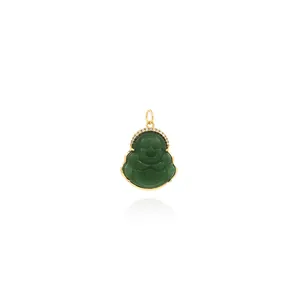 Colgante de Buda sonriente bañado en oro de 18K con textura esmeralda y circonitas microengastadas
