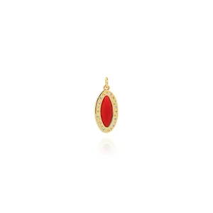 18K Gold Plated Copper Zirconia Rugby Pendant Vintage Enamel Football Shape Charm (Pendant Only Without Chain)