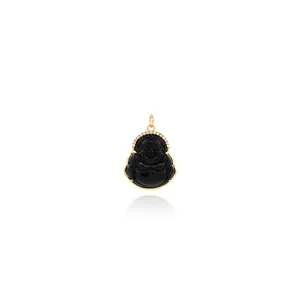 Vista detallada del colgante de buda negro con baño de oro de 18K y circonitas brillantes