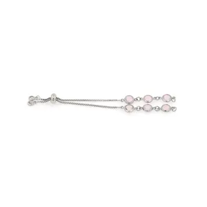 Adjustable box chain bracelet featuring six pink round gems in silver-tone finish