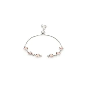 Adjustable 18K gold plated bracelet with six round pink stones and bolo clasp