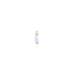 Macro shot of 18K gold plated rectangular light blue zircon pendant with secure ring