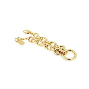 18K gold-plated chunky geometric chain bracelet with large ring clasp and logo tag