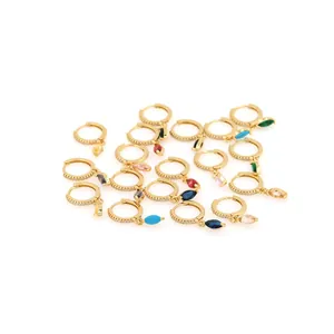 Vintage 18K Gold Plated Copper Marquise Cut Zirconia Hoop Earrings Colorful Crystal Pendant Wedding Party Women Jewelry