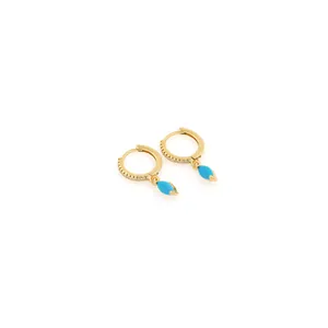 18K gold plated hoop earrings with turquoise marquise drops and sparkling cubic zirconia
