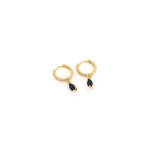 18K gold plated hoop earrings with marquise cut blue gemstone and sparkling zircon