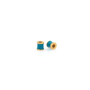 18K gold-plated cylinder spacer beads with teal enamel for DIY jewelry making