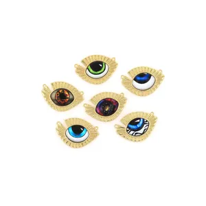 18K Gold Plated Copper Evil Eye Pendant Connectors Enamel Radial Fan Shaped Jewelry Findings For DIY Necklace Bracelet Making