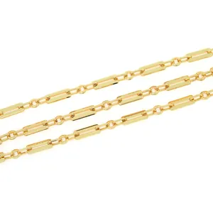 18K gold-plated rectangle link chain featuring polished finish for DIY jewelry crafting