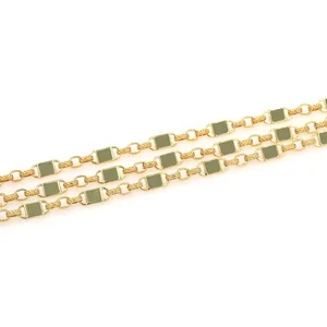 Chaîne à maillons plats plaquée or 18 carats avec barres géométriques pour bijoux DIY
