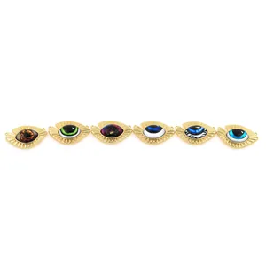 Set of six 18K gold plated evil eye charms in assorted colors for DIY jewelry making