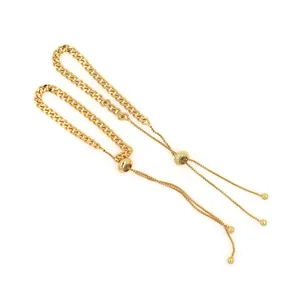 18K gold-plated adjustable Cuban link chain bracelet with slider bead closure