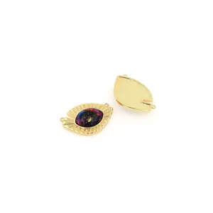 18K gold plated copper Evil Eye pendant connector with celestial star texture inlay
