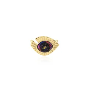 Detail of 18K gold-plated Evil Eye pendant featuring a starry blue gemstone and radial lashes