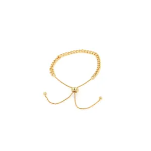 18K Gold Plated Copper Adjustable Cuban Chain Bracelet For Women DIY Jewelry Making Accessories With Slider Clasp Simple Fashion Gift