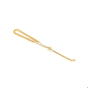 18K gold plated adjustable Cuban curb chain bracelet with sliding ball clasp for women