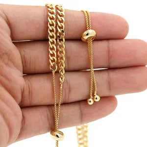 18K gold-plated adjustable Cuban link bracelet featuring a polished slide clasp design