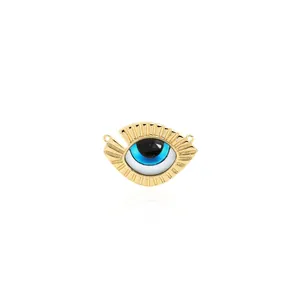 Macro view of 18K gold plated evil eye connector charm for DIY jewelry necklace