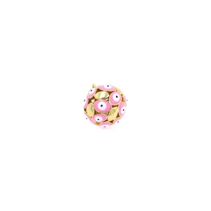 Pendentif sphérique ajouré plaqué or 18K avec émail œil porte-bonheur rose pour bijoux
