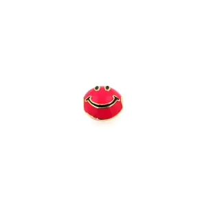 Perlina rotonda smaltata rossa con faccina sorridente e bordi dorati per gioielli DIY