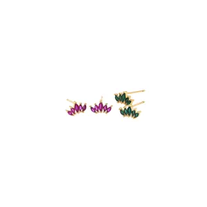 18K gold plated crown stud earrings with colorful marquise cubic zirconia stones