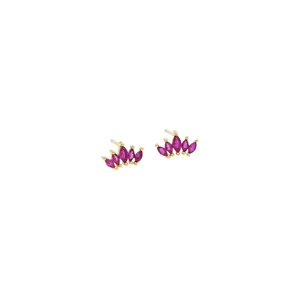 18K gold-plated crown stud earrings with sparkling marquise-cut pink cubic zirconia stones