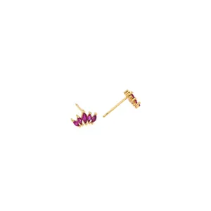 Detail of crown earrings with 18K gold plating and marquise pink zirconia stones