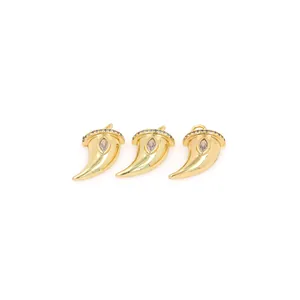 18K gold plated horn pendants with zircon inlay and sparkling diamond edges for DIY jewelry