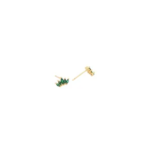 Detail of crown earrings in 18K gold plated copper with marquise cut green zircon stones