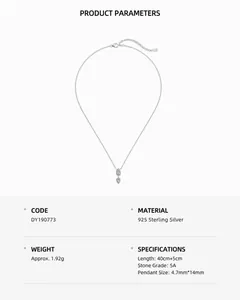 Detail van de 925 sterling zilveren ketting met 5A zirkoon druppelvormige hangers