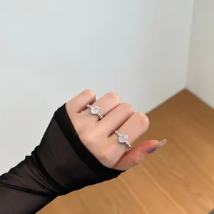 Luxurious S925 sterling silver ring with oval cut white and pink zircon gemstones