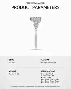 Detailed specs for s925 silver ring featuring a 4.5mm round cubic zirconia stone