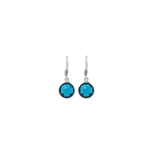 Boucles d'oreilles pendantes argentées avec pierres bleues facettées et crochets