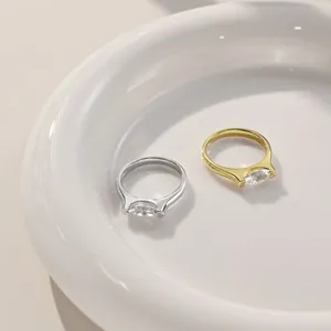 Elegant S925 sterling silver rings with marquise-cut zircon in gold and silver finishes