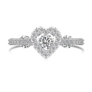 Sparkling S925 sterling silver heart-shaped ring with pavé-set zircons in silver finish