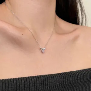 S925 Sterling Silber Biene Halskette mit rosa Herz Zirkon und Schleife Anhänger für Damen