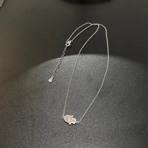 S925 sterling silver Hamsa hand necklace with zircon stones and O-chain for women
