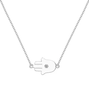 S925 sterling silver Hamsa Hand necklace with sparkling zircon stone on a cable chain