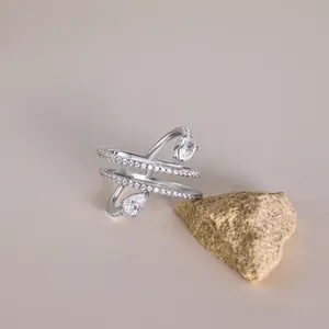 S925 sterling silver multilayer ring with pear-cut zircon and sparkling accents