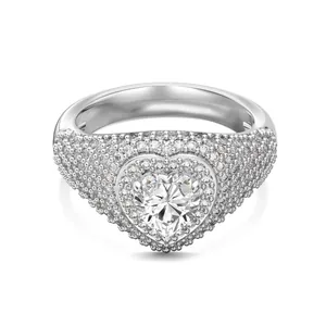Lussuoso anello a cuore in argento sterling S925 con zirconi scintillanti e pavé argento