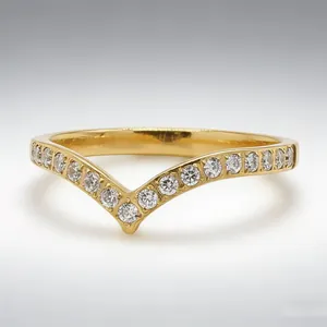 Elegante anello a corona in oro a forma di V con diamanti scintillanti da donna