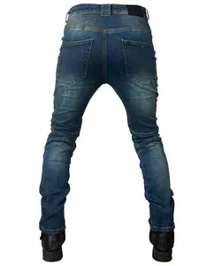 Biker-Jeans für Herren in Retro-Blau mit gerippten Stretch-Einsätzen und Gesäßtaschen im Vintage-Stil